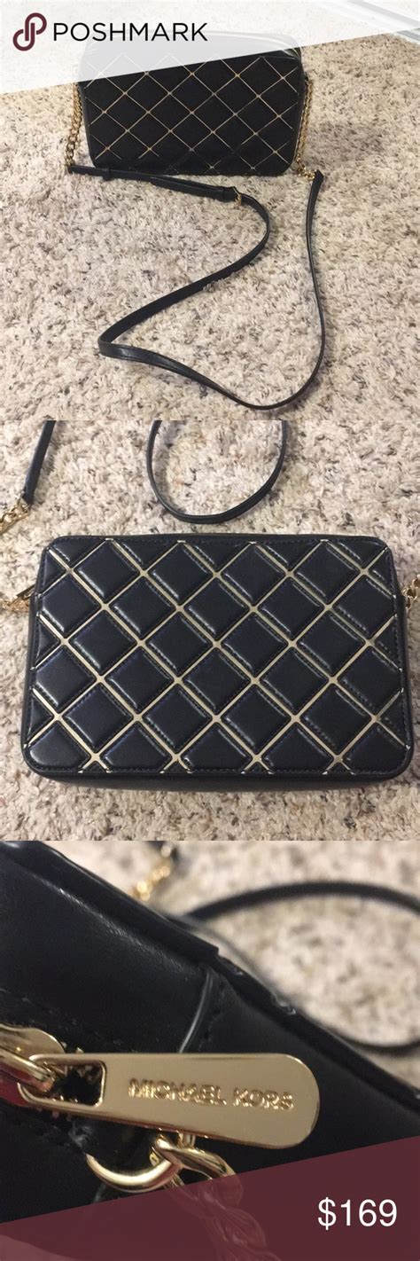 NWOT Michael Kors Black and Gold Sophia Crossbody Flower 